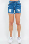 American Bazi High Waist Distressed Frayed Denim Shorts