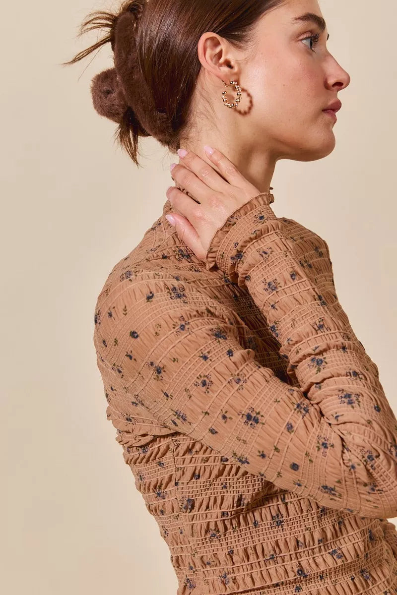 SO ME Floral Print Textured Long Sleeve Knit Top