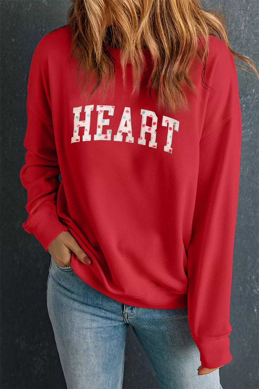 HEART Embroidered Patched Graphic Valentine Sweatshirt