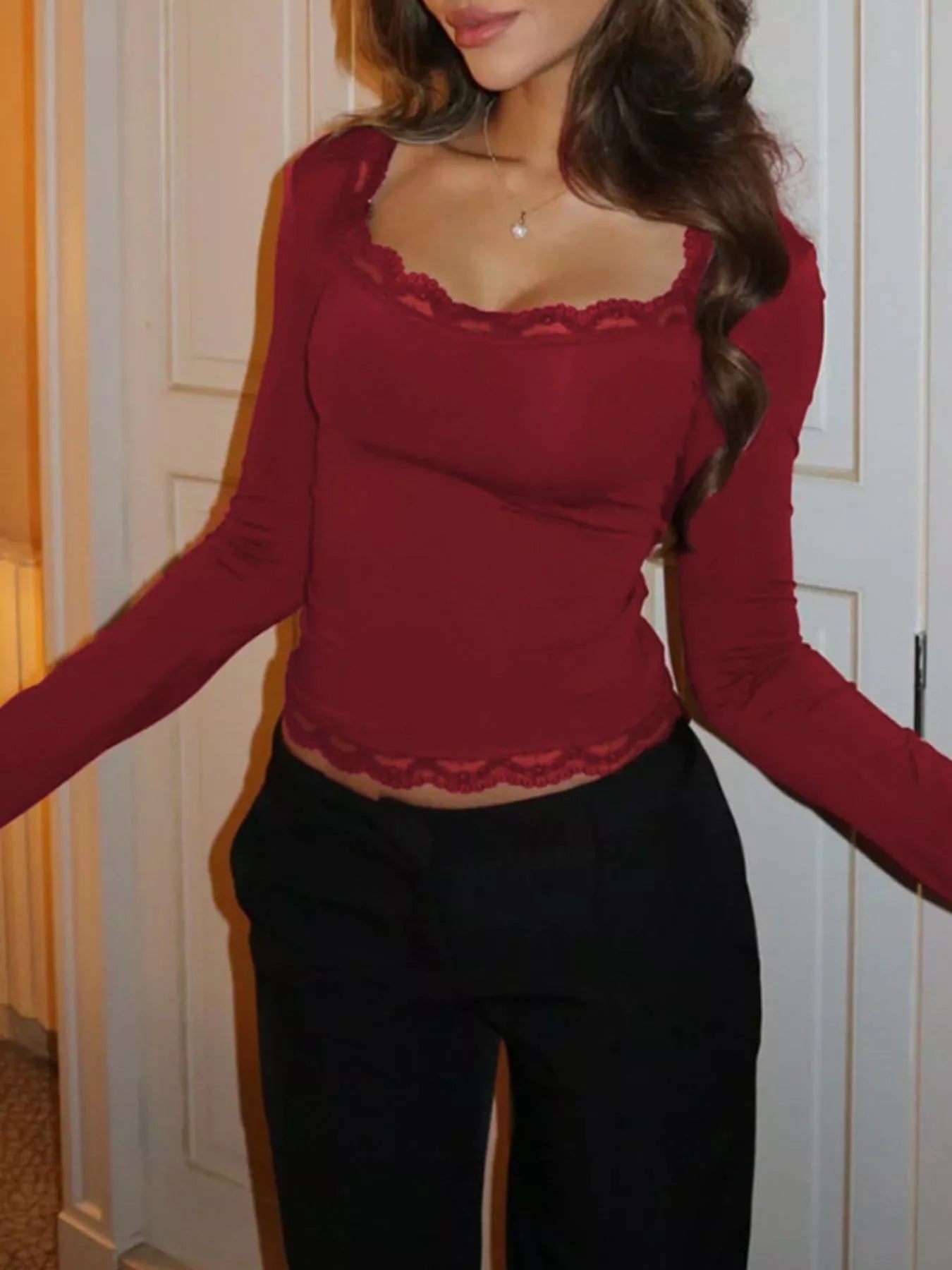 Lace Trim Long Sleeve T-Shirt