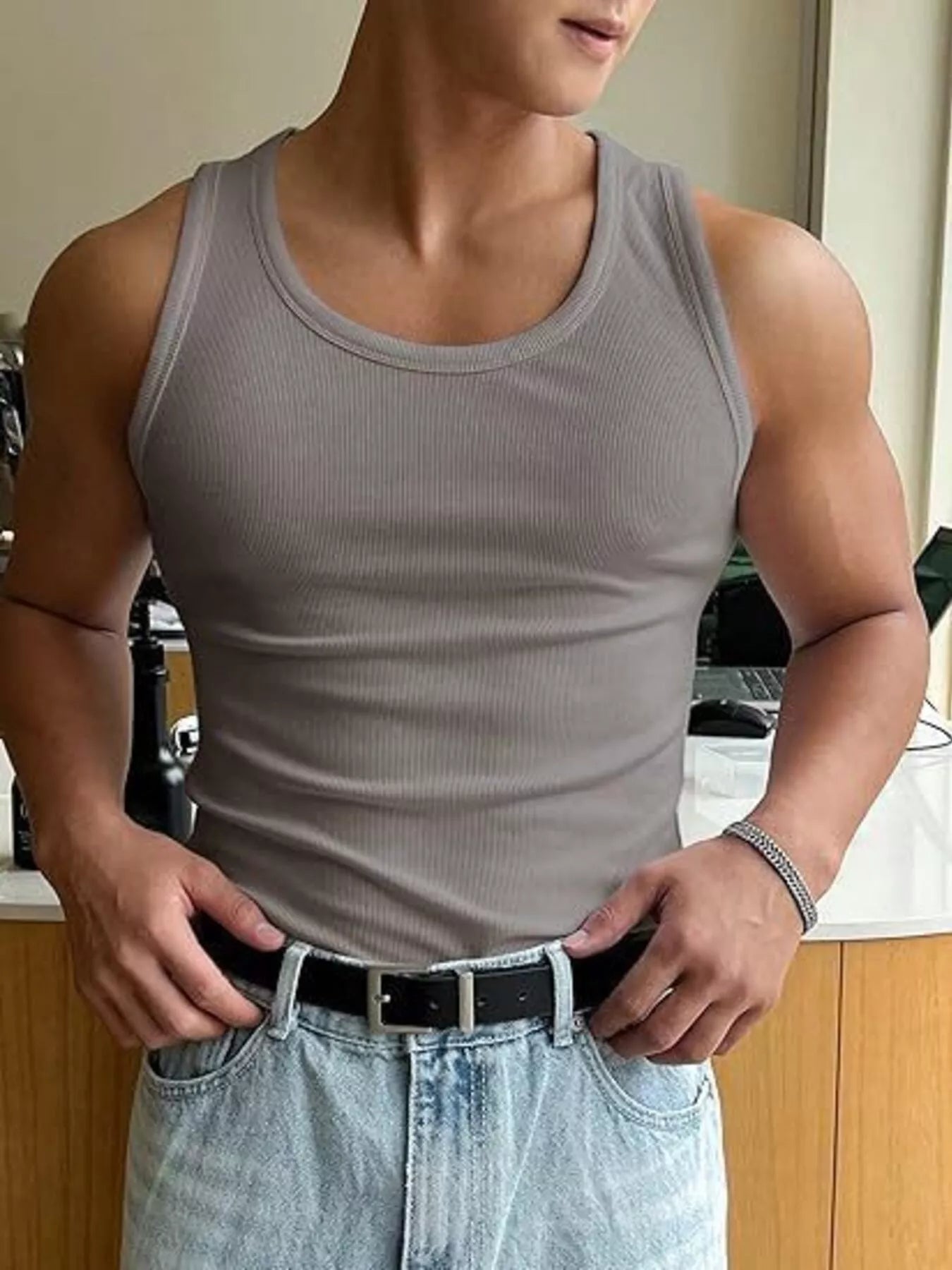 Men's Ribbed Round Neck Tank