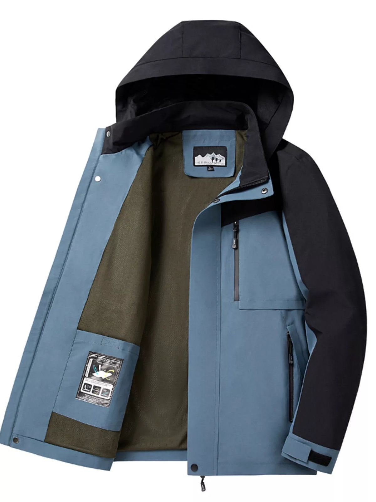 Men's Plus Size Two-Tone Waterproof Hooded Outdoor Jacket