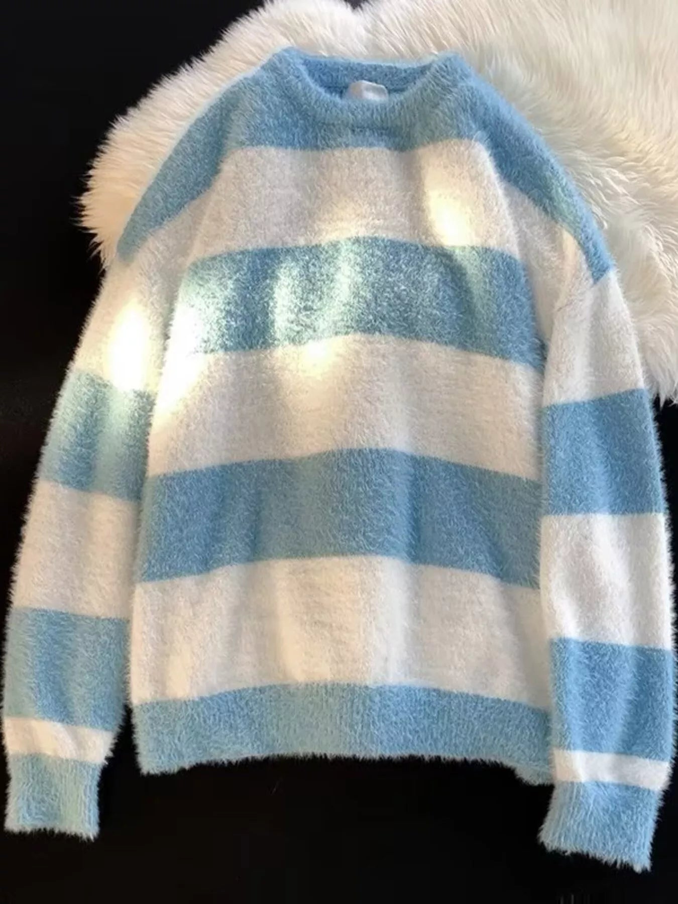 Men's Striped Fuzzy Knit Pullover Sweater