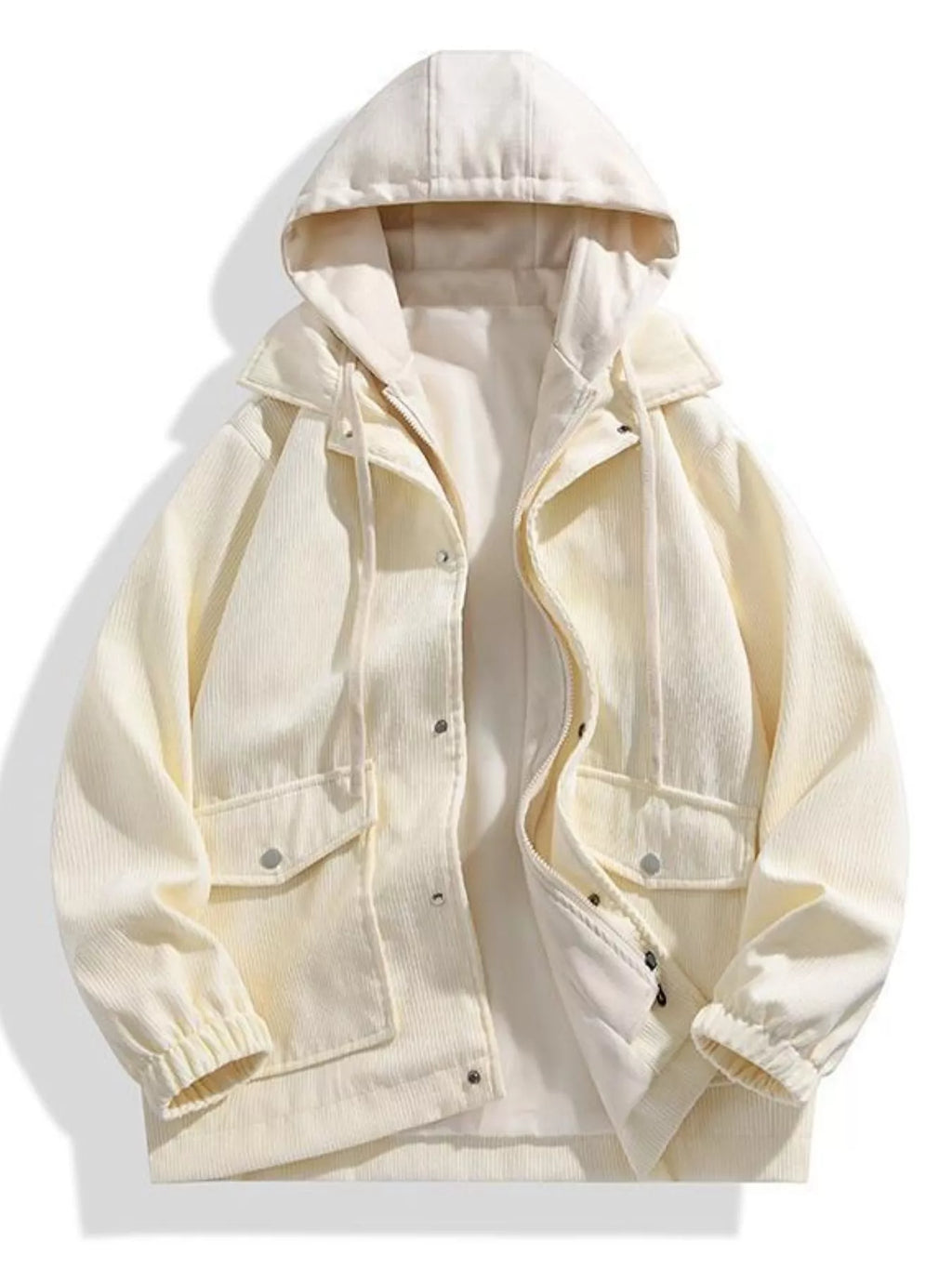 Men's Plus Size Casual Corduroy Snap Down Hooded Jacket