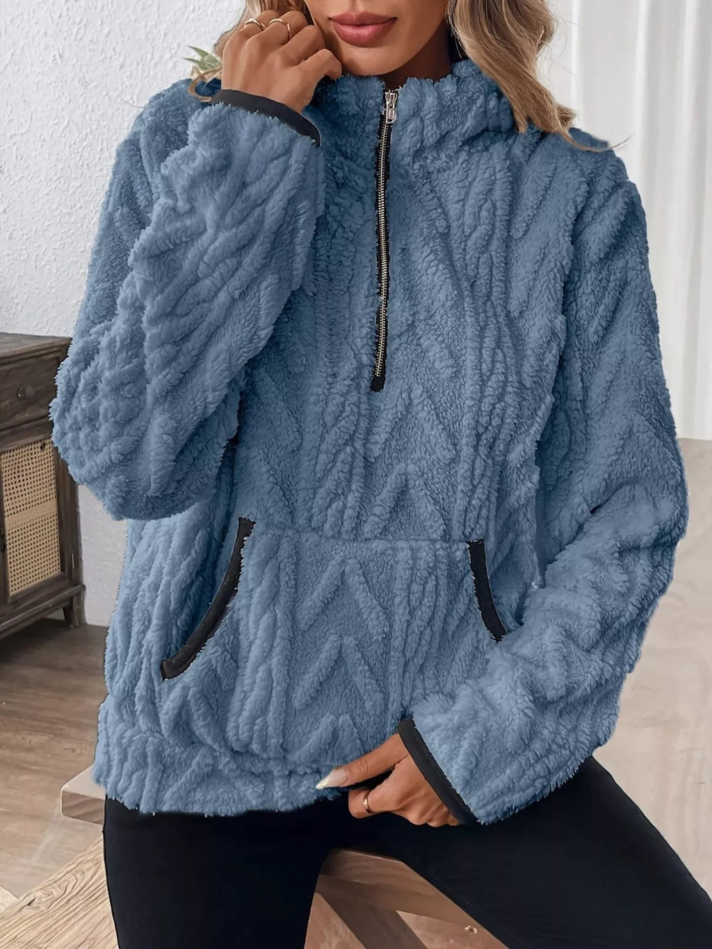 Full Size Fleece Half Zip Sweatshirt Plus Size