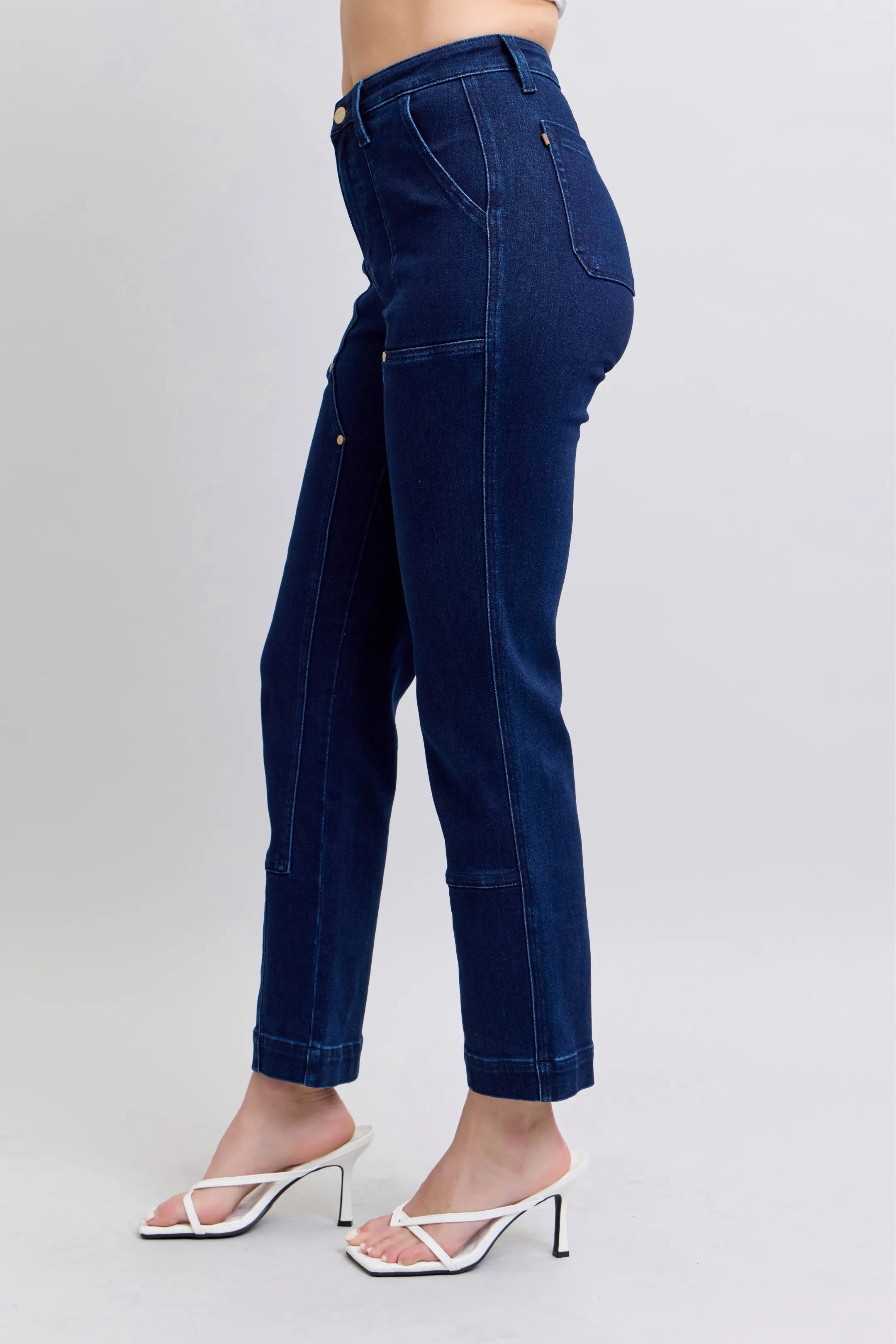 Full Size Hw Work Wear Knee Patch Straight Jeans Plus Size