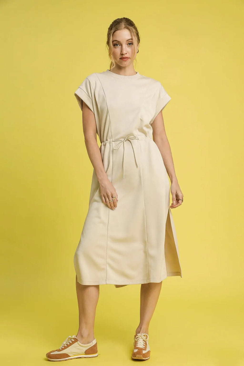 Umgee Side Slit Short Sleeve Midi Tee Dress