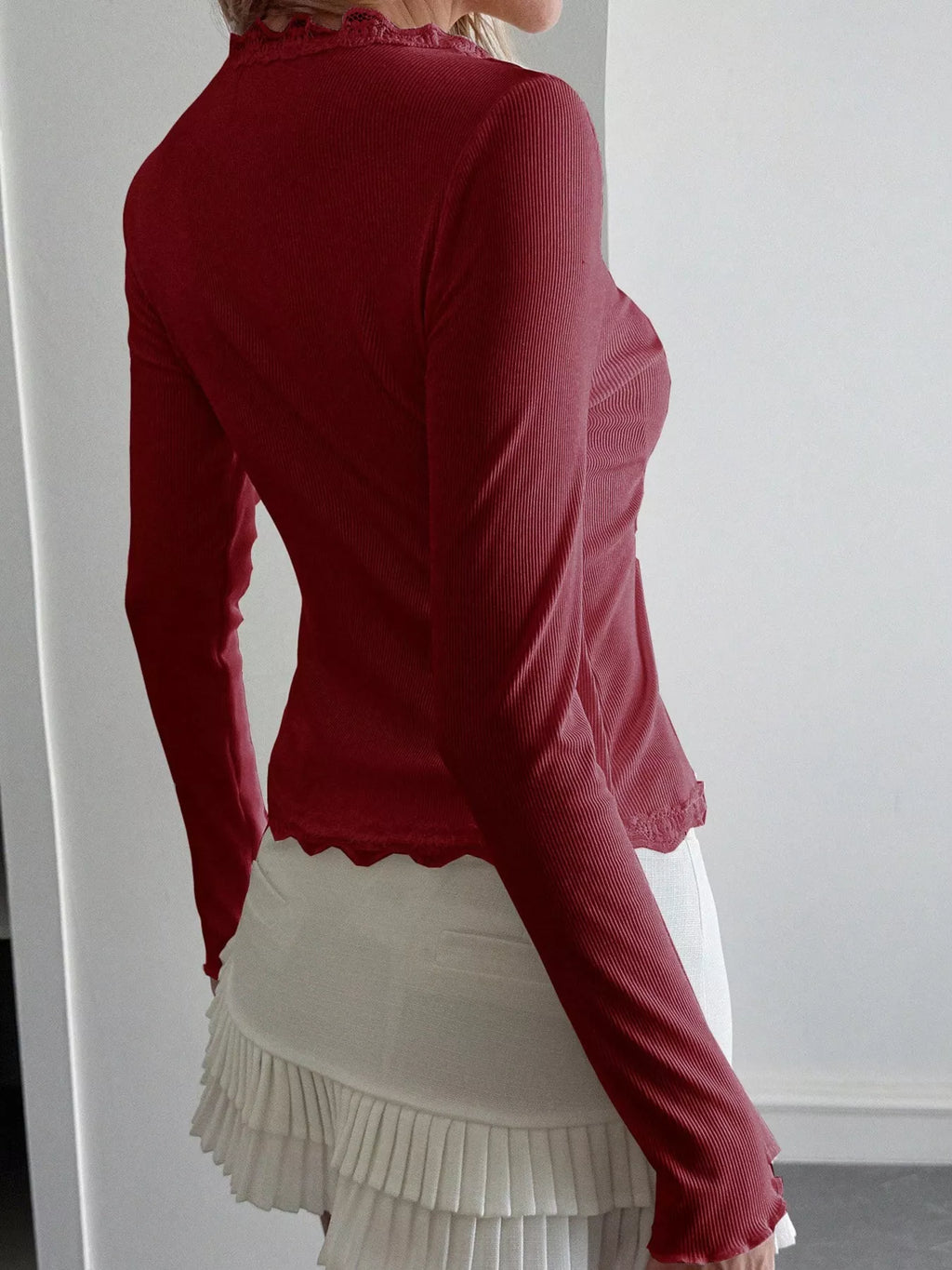 Lace Trim Long Sleeve Top