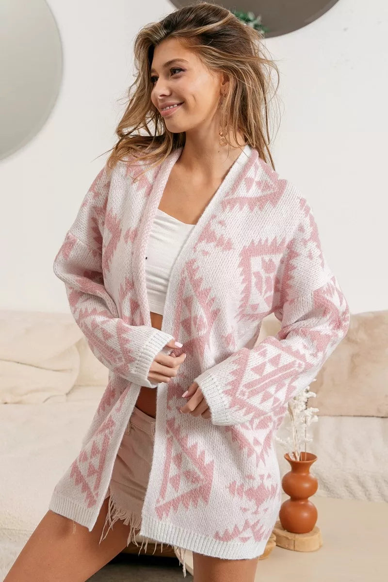 BiBi Aztec Pattern Open Front Cardigan