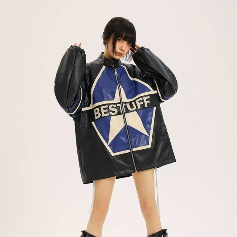American Retro Biker's Jacket Trendy Leather Jacket Coat See size chart under “more details”
