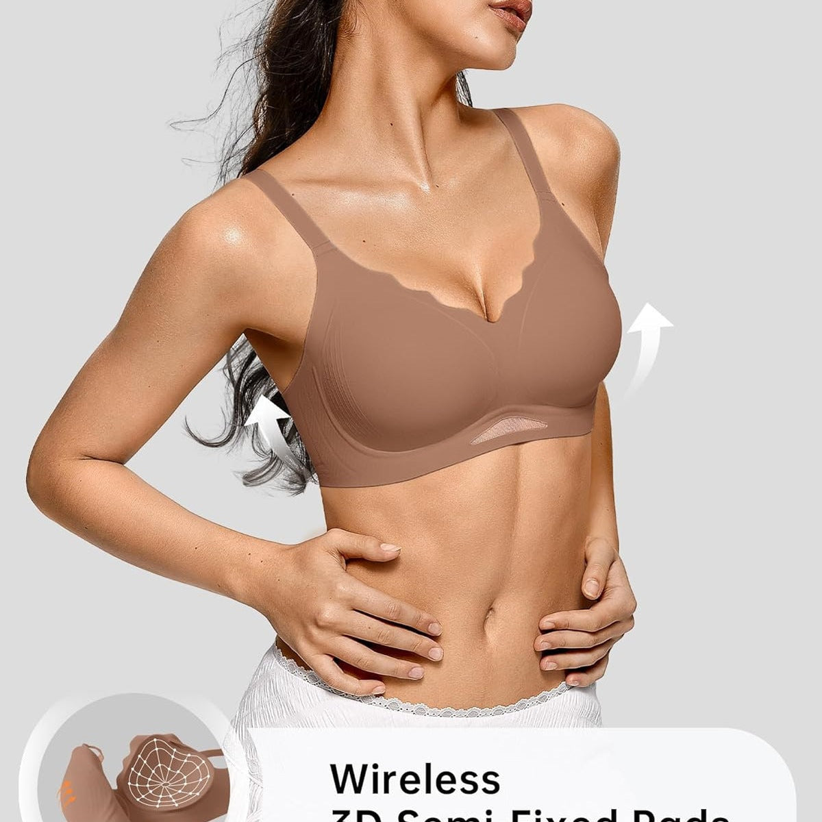 Wireless Scalloped Push-Up Bra, No Underwire