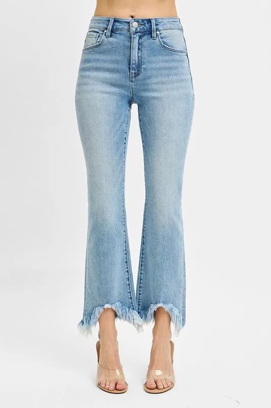 Full Size High Rise Crop Bootcut Fray Hem Jeans Plus Size