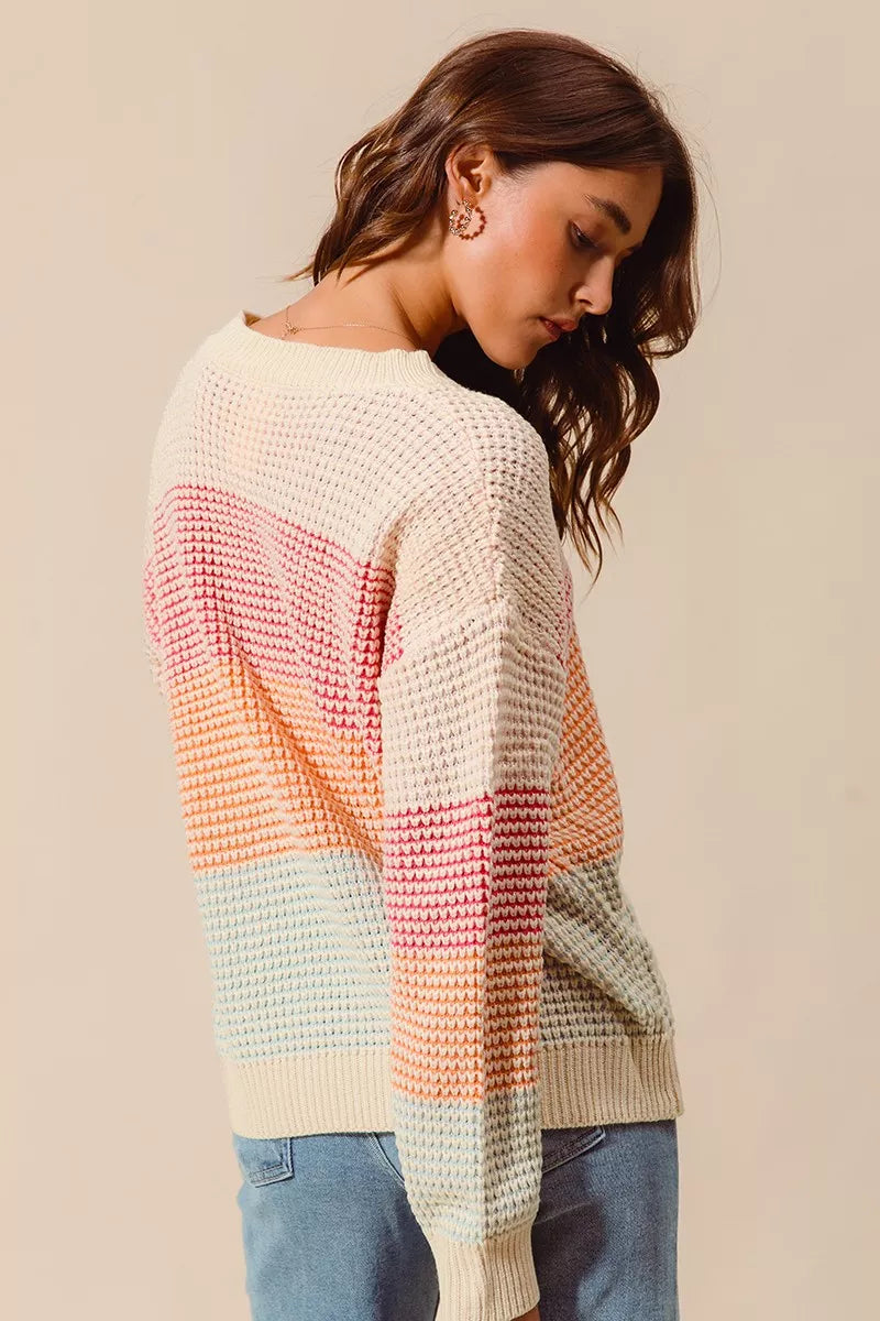 Multi Color Block Long Sleeve Sweater