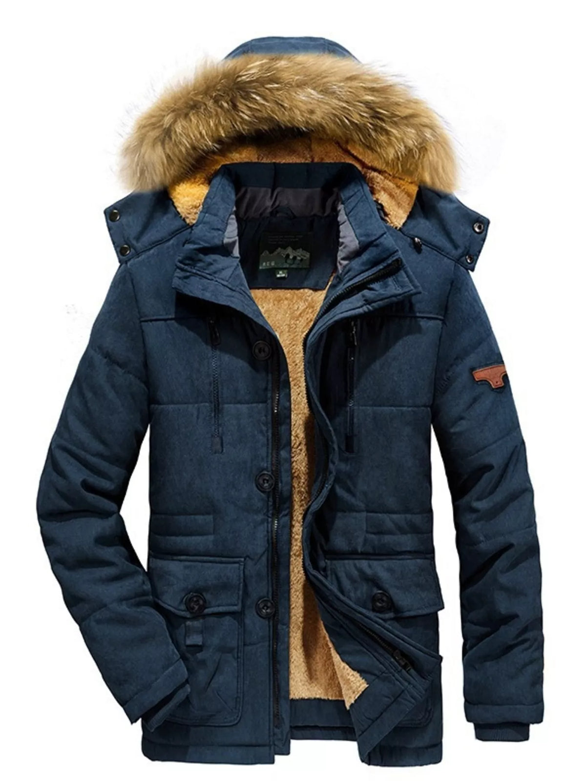 Men's Plus Size Winter Warm Zip Up Coat with Fur Hood
