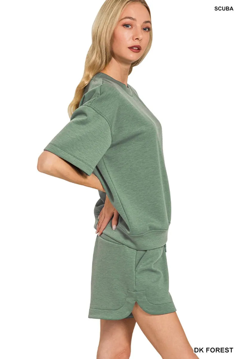 Zenana Scuba Short Sleeve Top & Shorts Set