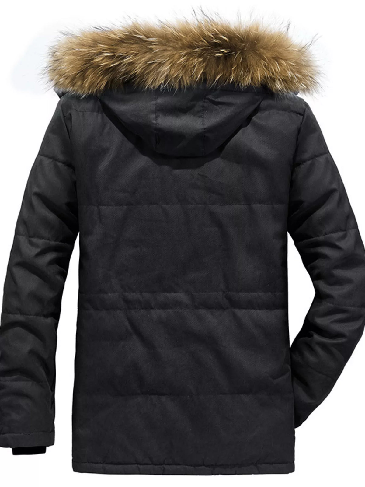 Men's Plus Size Winter Warm Zip Up Coat with Fur Hood