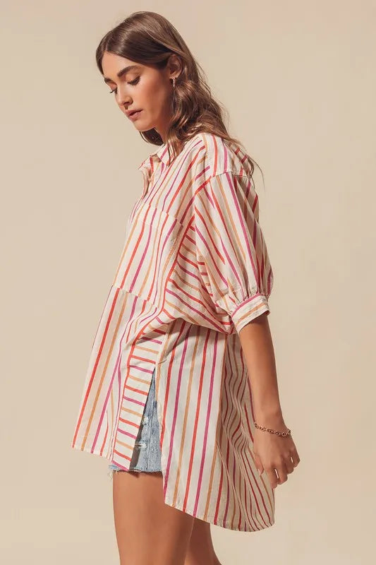 Multicolored Stripe Button Down Shirt