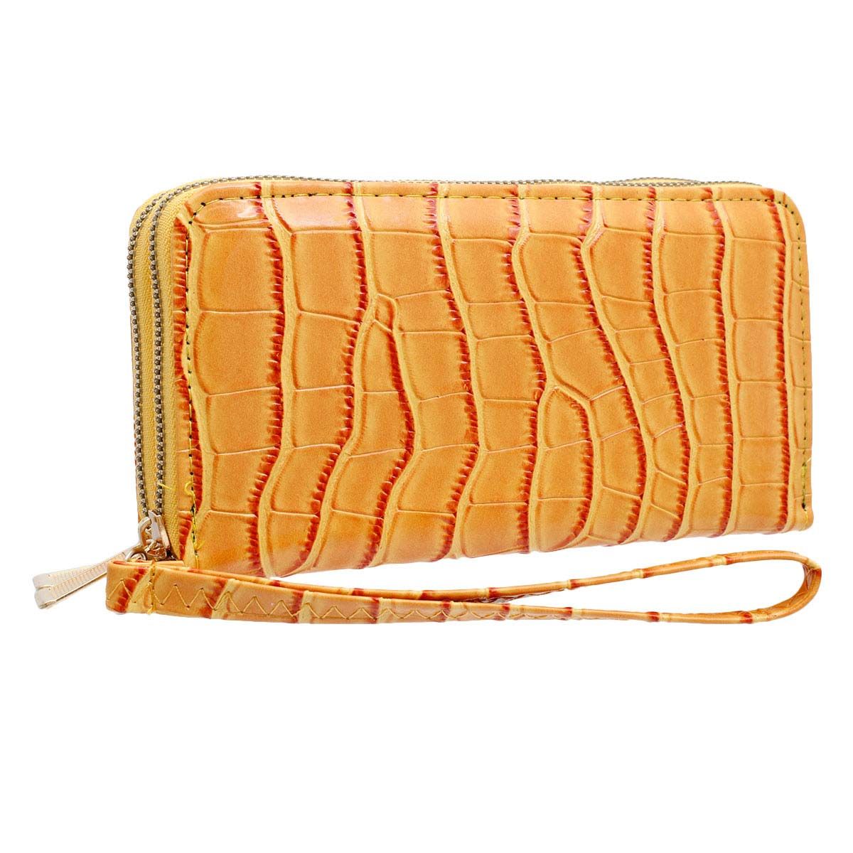 Fashion Wallet Double Zipper Stylish Yellow Croc Design