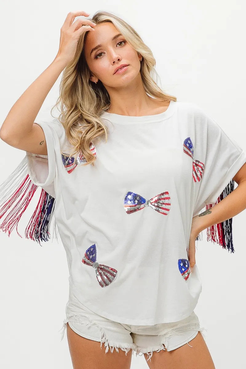 BiBi American Flag Sequin Ribbon T-Shirt
