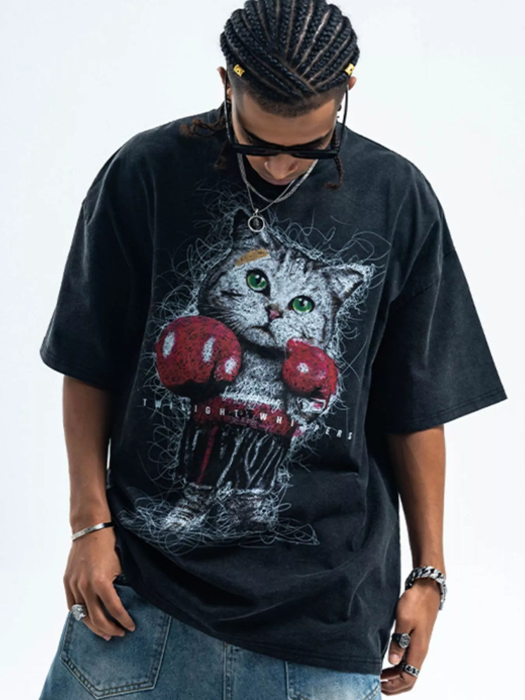 Men's Cat Graphic Vintage Wash T-Shirt