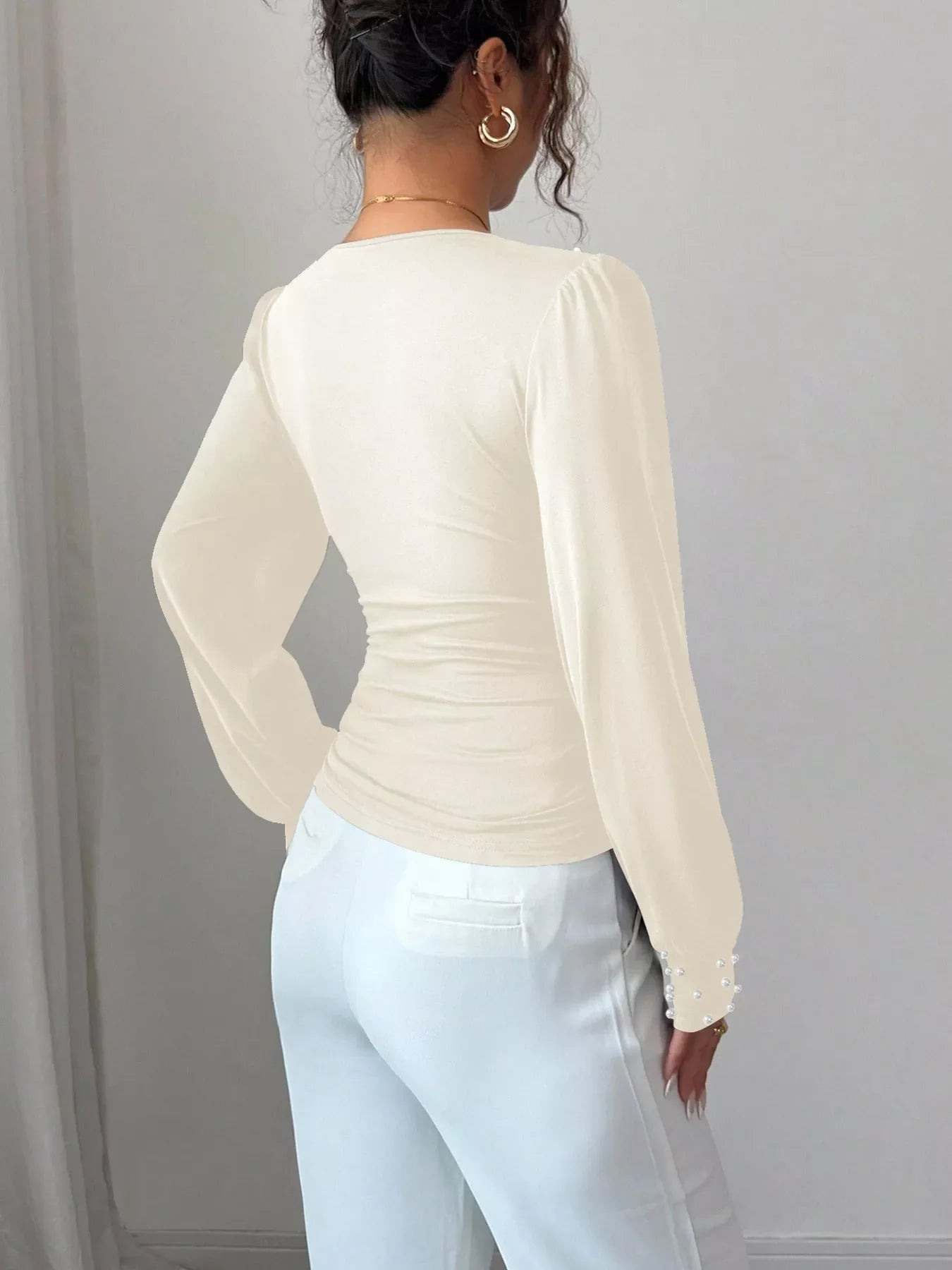 Pearl Embellished V-Neck Blouse