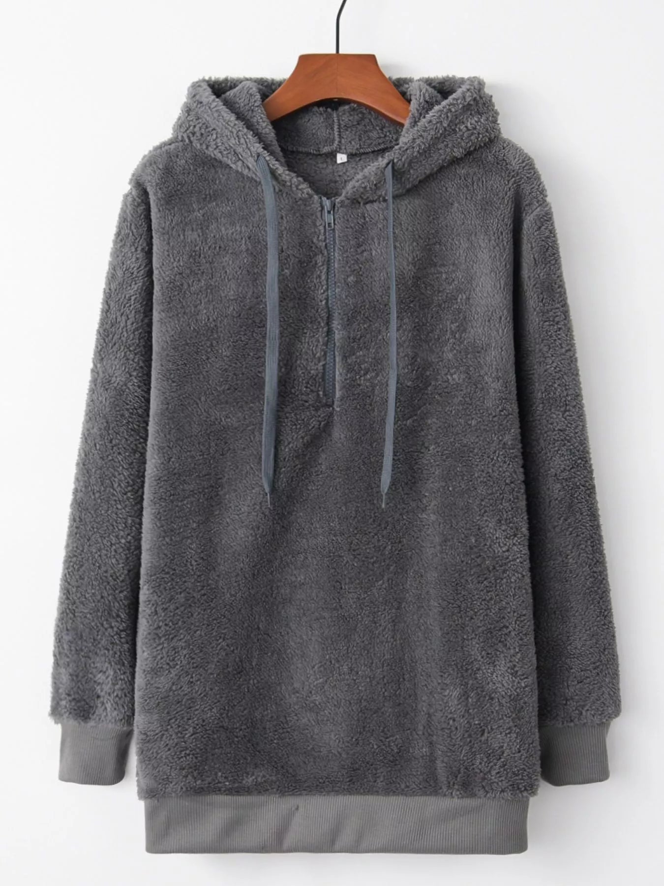 Full Size Half Zip Drawstring Fleece Hoodie Plus Size