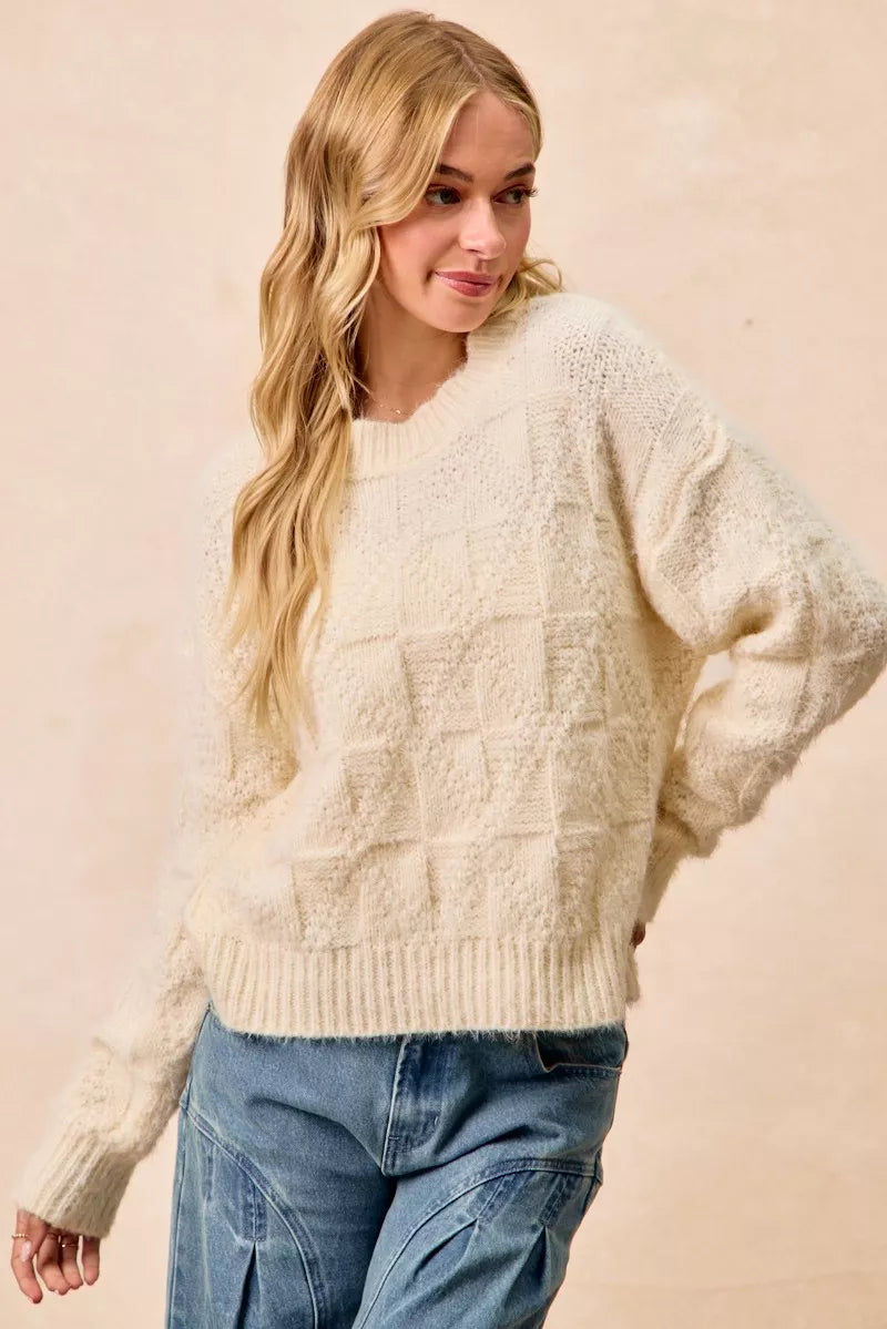 BiBi Checker Board Drop Shoulder Sweater
