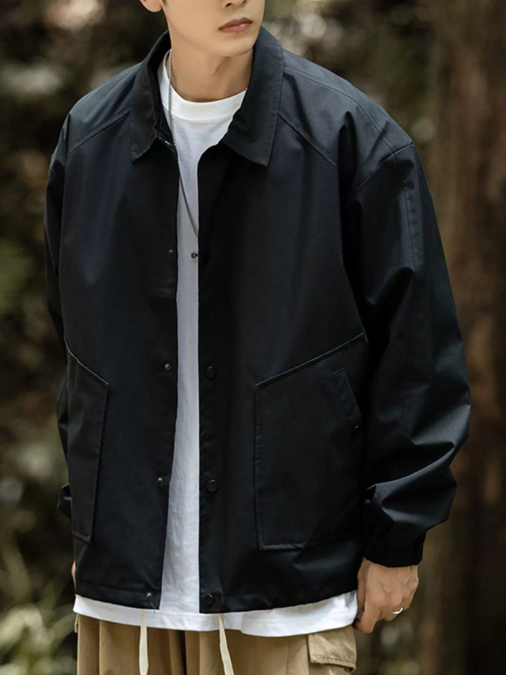 Men's Full Size Casual Snap-Down Windbreaker Jacket Plus Size