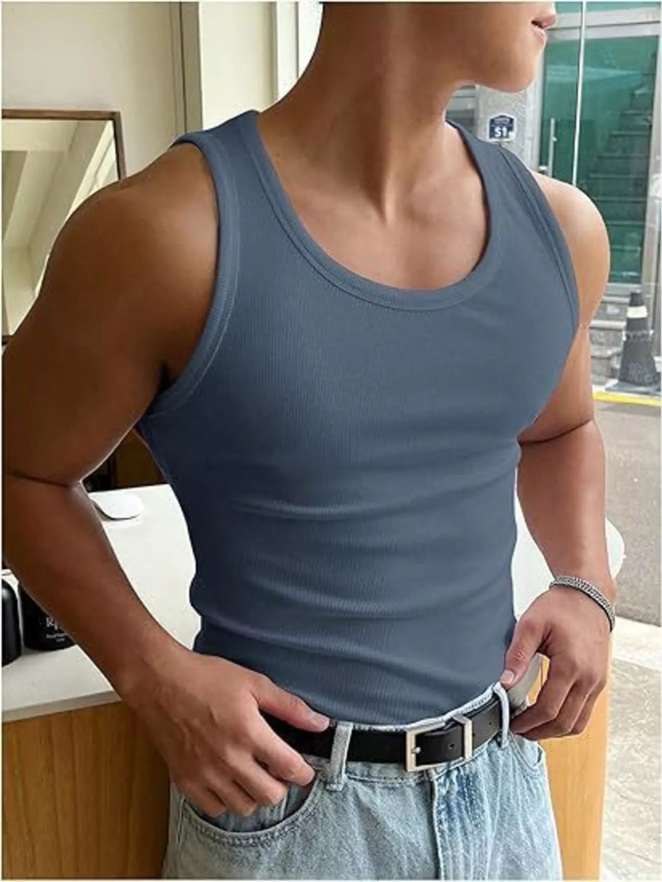 Men's Ribbed Round Neck Tank