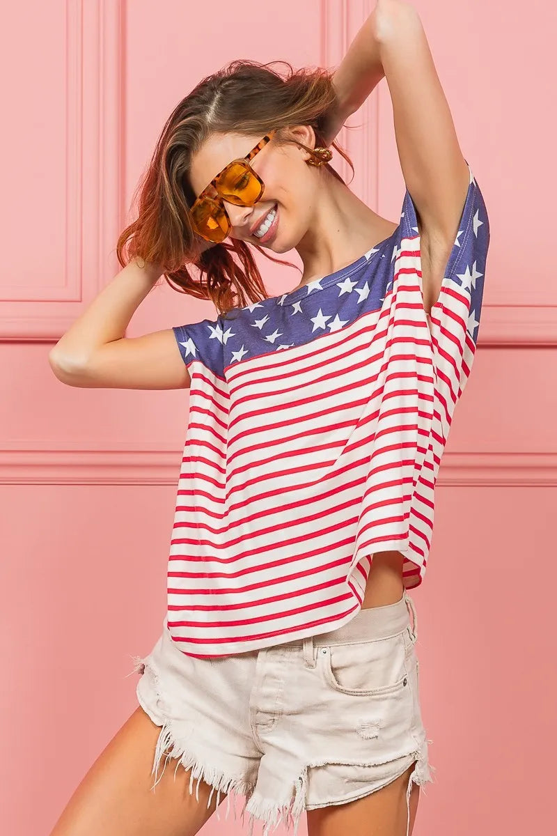 BiBi Star Rpinted with Stripe Combo Top