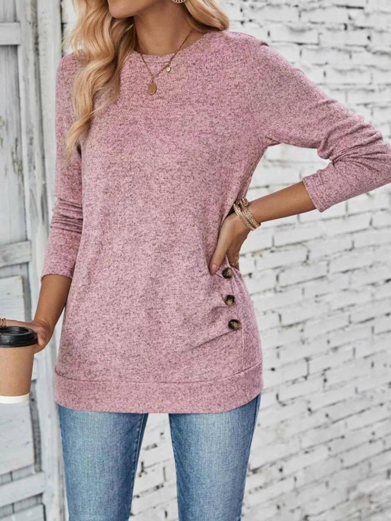 Casual Decor Button Long Sleeve T-Shirt