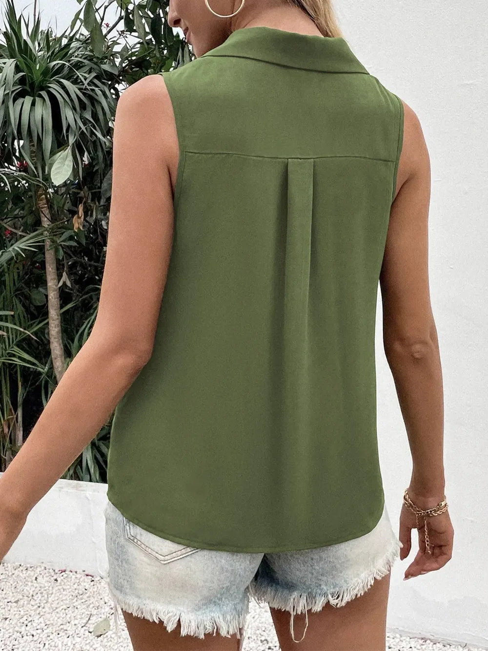 Full Size Johnny Collar Button Down Tank Plus Size