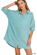 Zenana Washed Double Gauze Button Down Shirt Dress