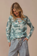 Variegated Tie Dye Rib V-Neck Top with Strapped