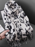 Floral Print Scarf with Fringe Detail