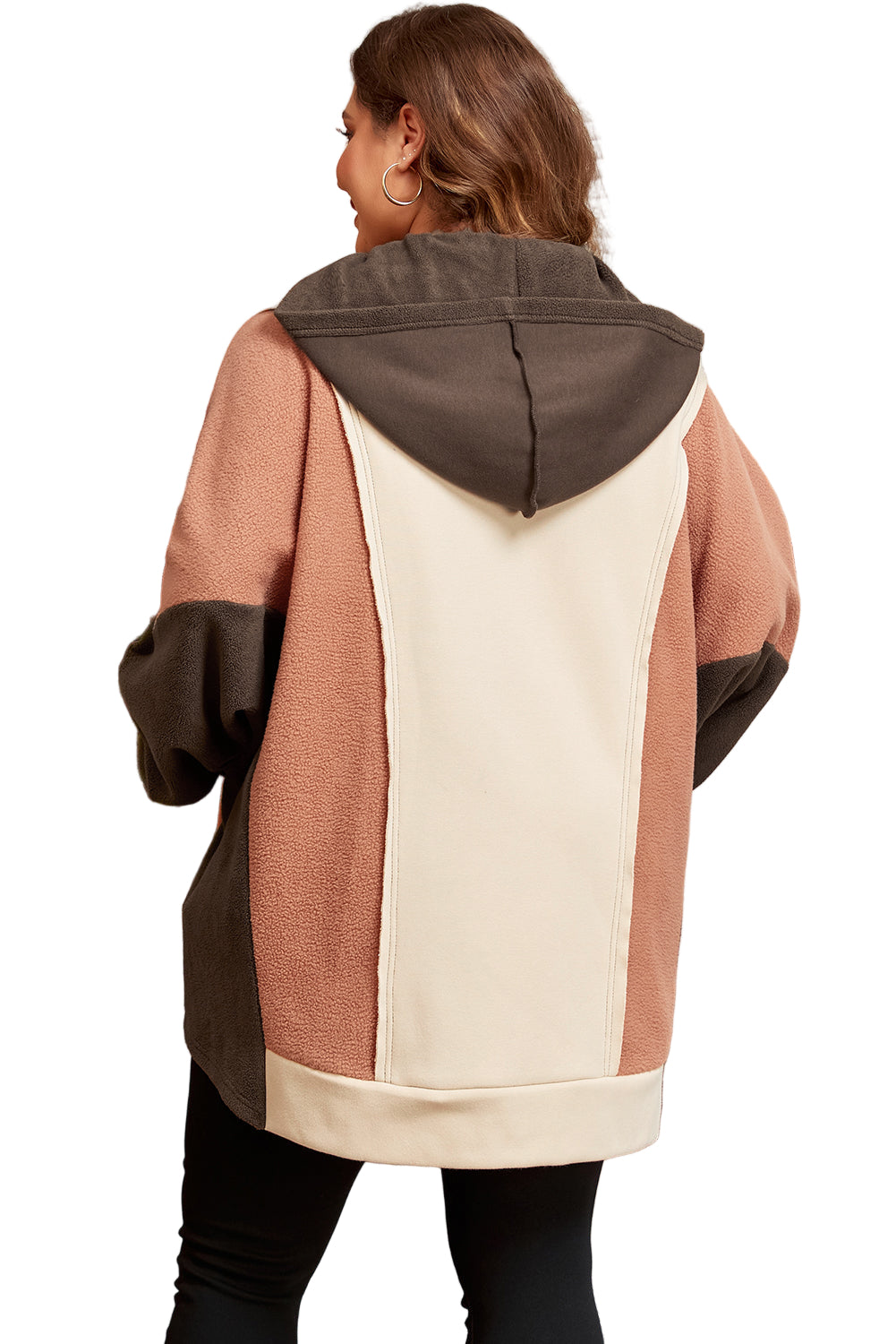 Brown Exposed Seam Colorblock Plus Size Hoodie