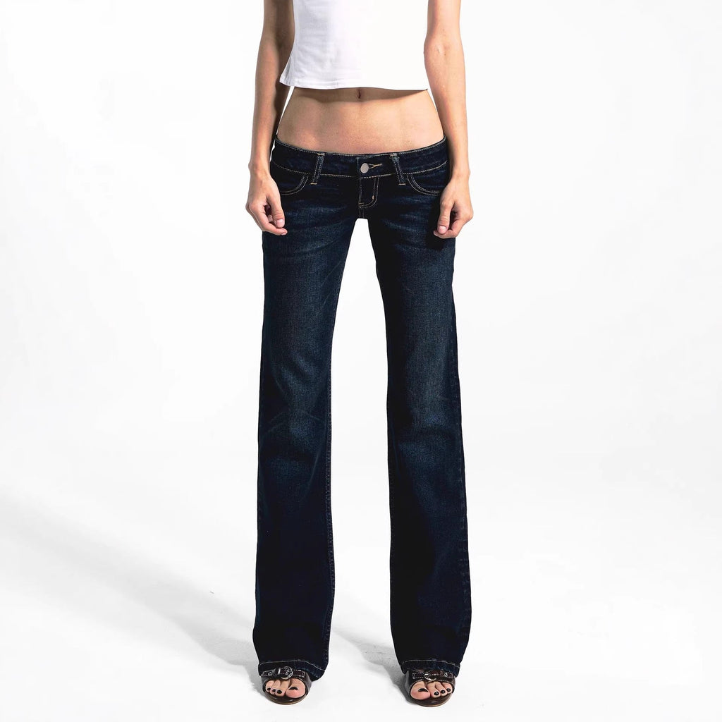Slim-fit Button-waist Washed Jeans For Women