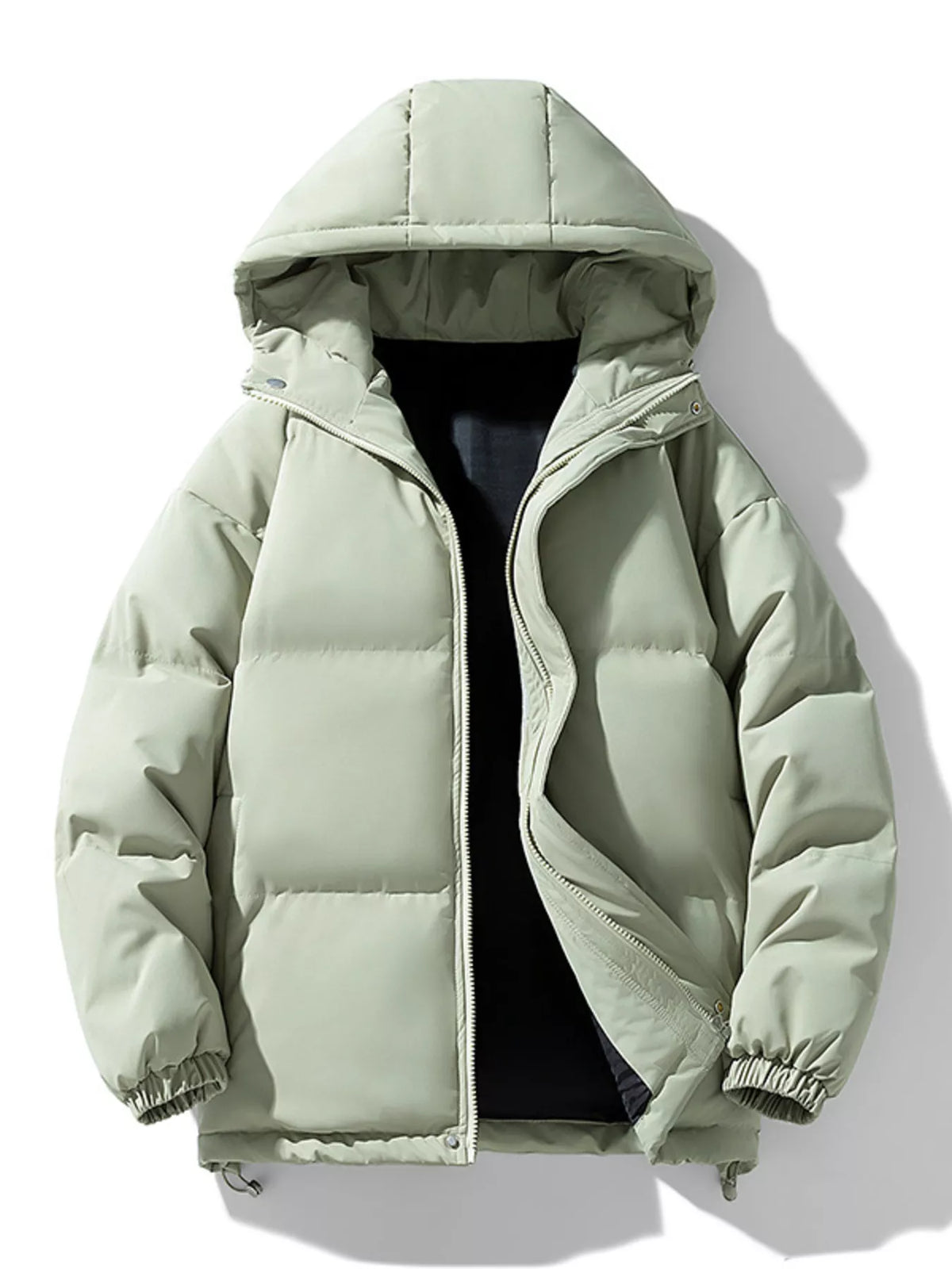 Men's Plus Size Hooded Puffer Jacket with Drawstring Hem