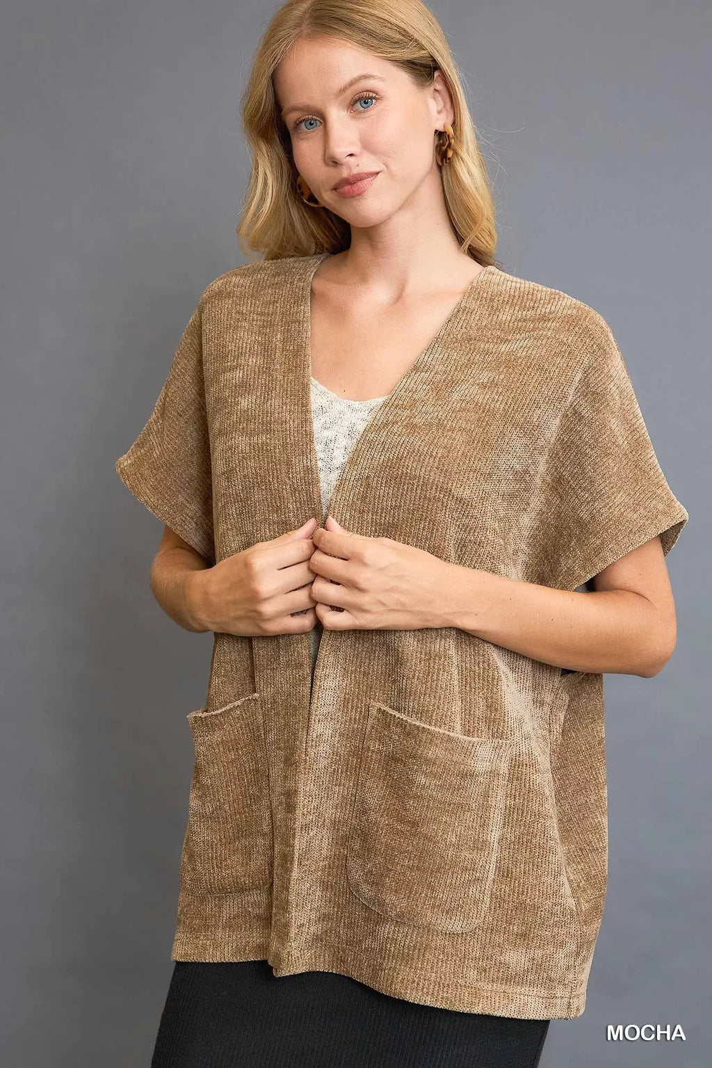 Open Front Knit Cardigan with Front Pockets