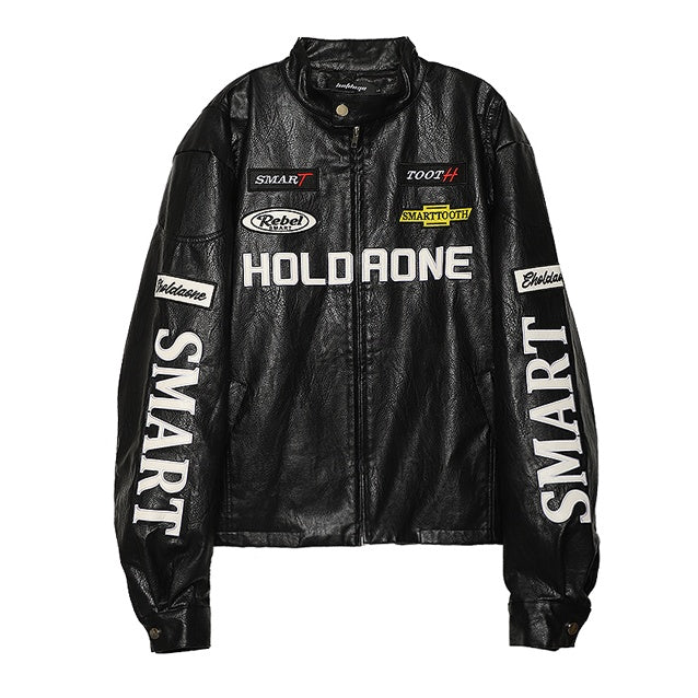Women's Loose Letter Racing Motorcycle Jacket See size chart under “more details”