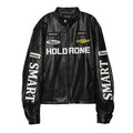 Women's Loose Letter Racing Motorcycle Jacket See size chart under “more details”