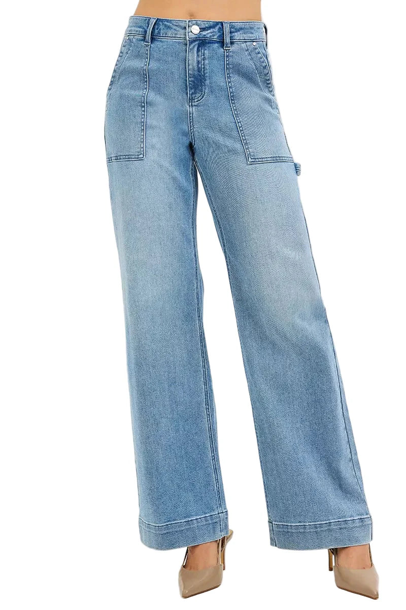RISEN Full Size High Rise Straight Leg Jeans with Front Pockets Plus Size
