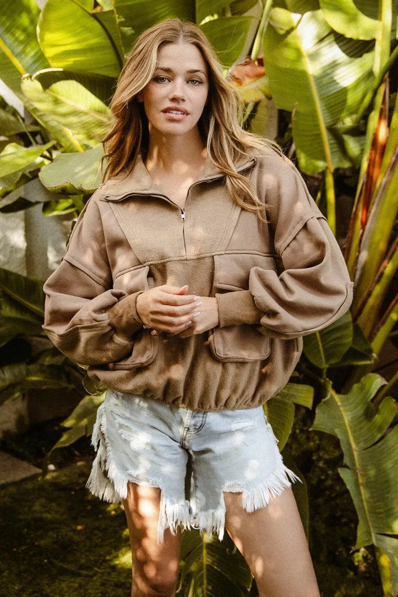 Half Zip Vintage Washed Fleece Pullover