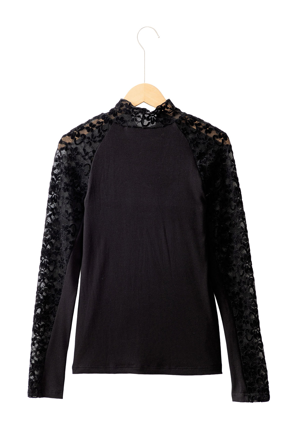 Beige Floral Lace Patchwork Long Sleeve High Neck Slim Top