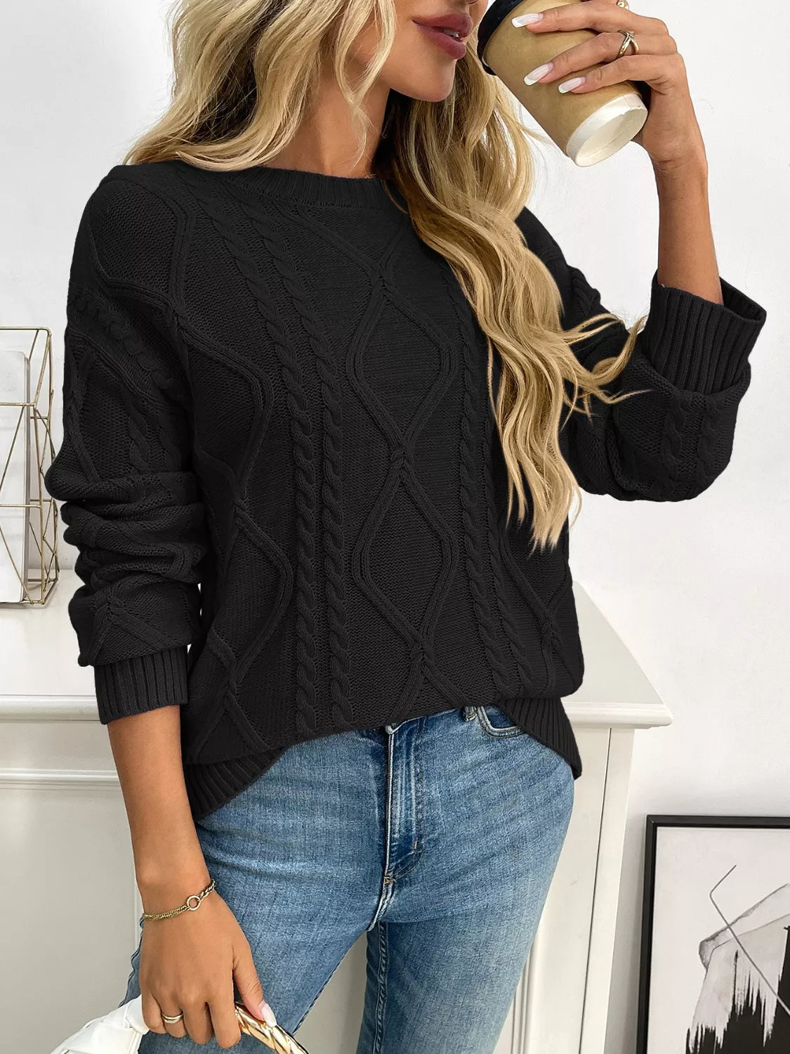 Cable Knit Round Neck Sweater
