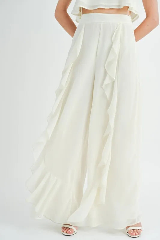 MABLE Crop Cami and Ruffled Wide Leg Pants Set