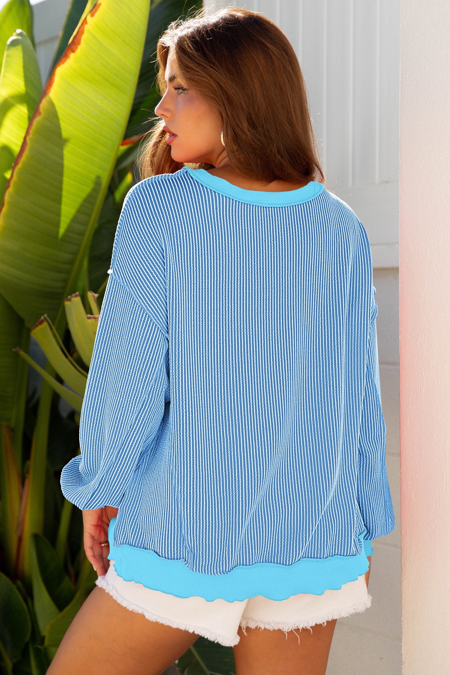 Myosotis Twisted Rib Uneven Hem Drop Shoulder Loose Knit Top
