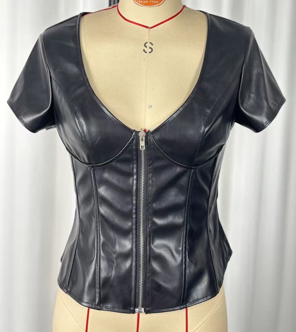 Women's Faux Leather Boned Corset Top