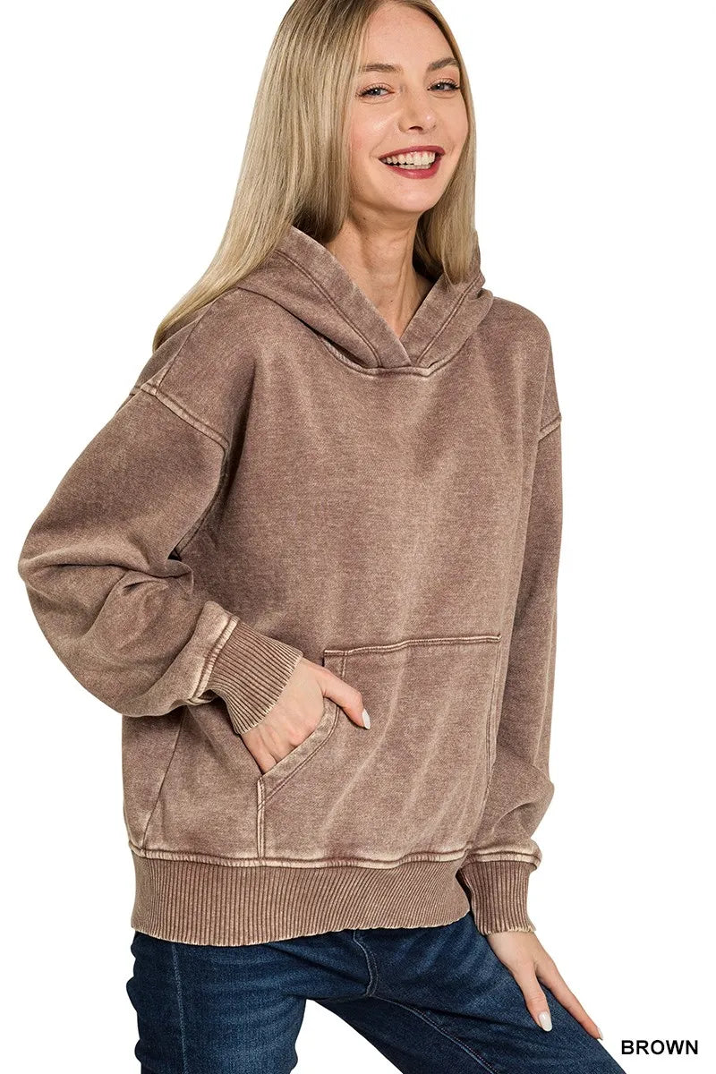 Fleece Acid Wash Kangaroo Pocket Hoodie