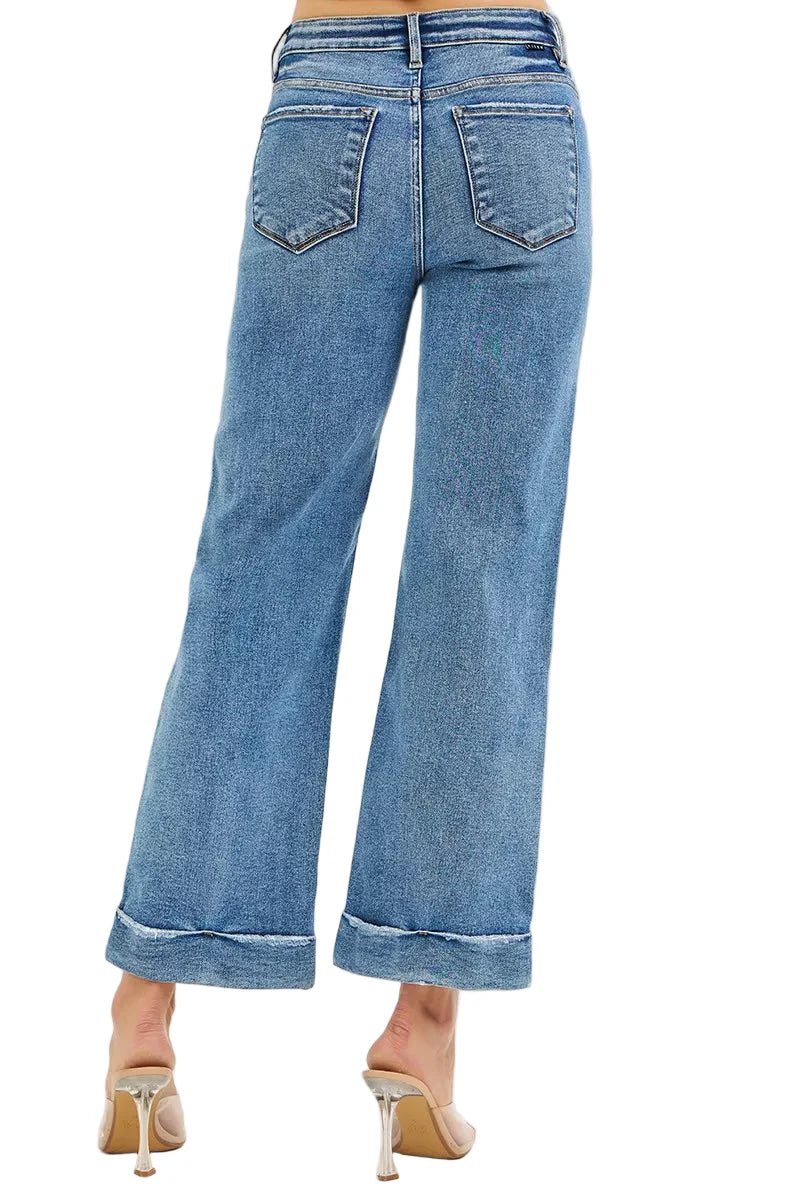 RISEN Full Size Mid Rise Crop Straight Jeans with Taylor Cuffed Plus Size